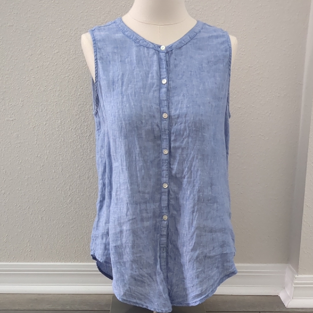 Christian Siriano Sky Blue Sleeveless Button-Down Top - Picture 2 of 5